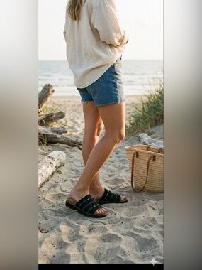 Vintage NAOT black Canvas Stretch Hydra Slip On Sandal Cork
Suede Footbed Sz 41